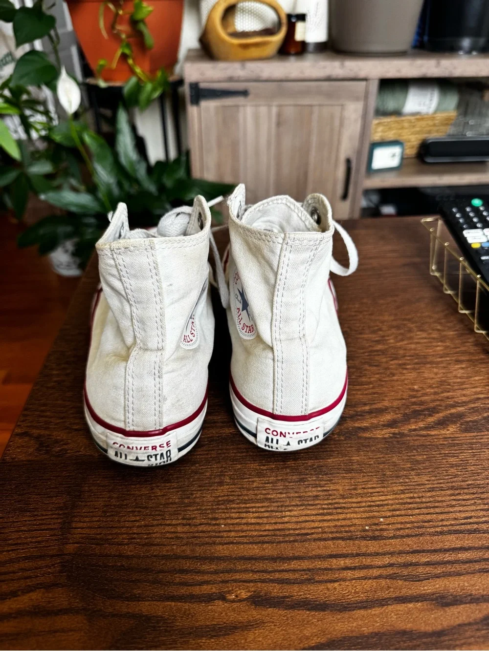 Converse White High-Top Sneakers with Red Trim